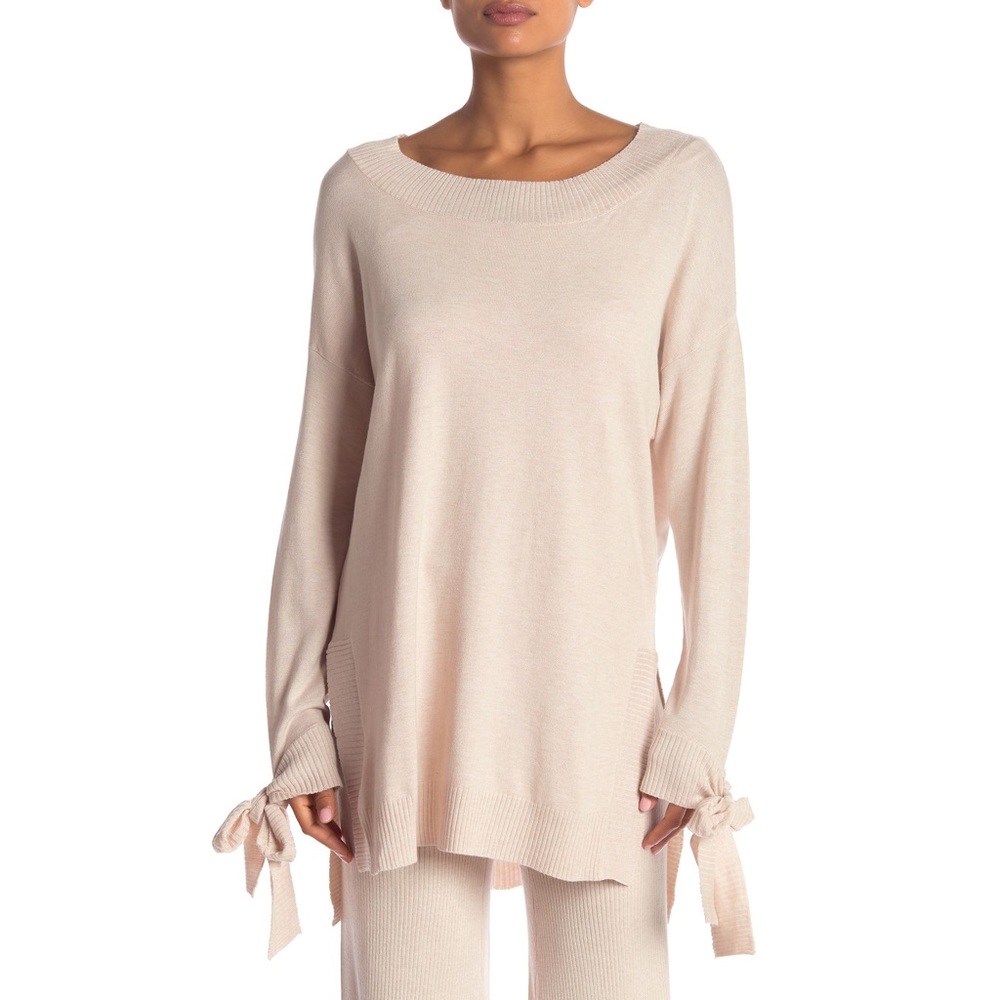 Shimera Tie Sleeve Hi-Lo Sweater Tan Size Medium NWOT